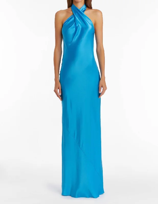 Boho maxi dress-Jade Silk Maxi Dress In Blue