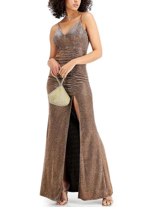 Maxi dress with beaded details-Juniors Womens Glitter Maxi Evening Dress