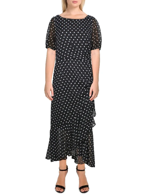 Maxi dress with shimmer fabric-Womens Chiffon Polka Dot Maxi Dress