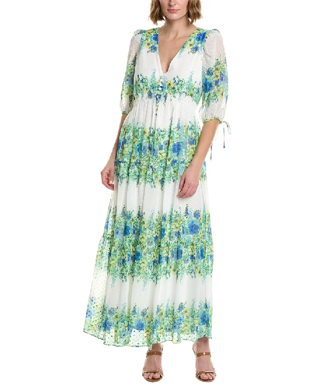 Maxi dress with feather trim-Taylor Printed Swiss Dot Chiffon Maxi Dress