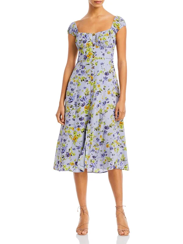 Floral print midi dress-Bonjour Womens Floral Smocked Midi Dress