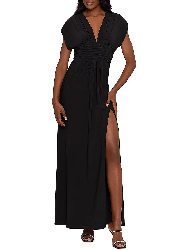 Ruffle maxi dress-Womens Leg Slit Long Maxi Dress