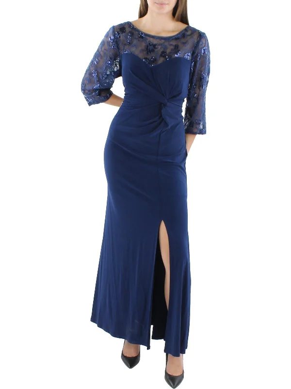 Casual maxi dress-Plus Womens Front Knot Maxi Evening Dress