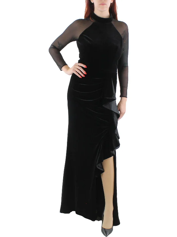 Maxi dress with metallic sheen-Womens Velvet Maxi Evening Dress