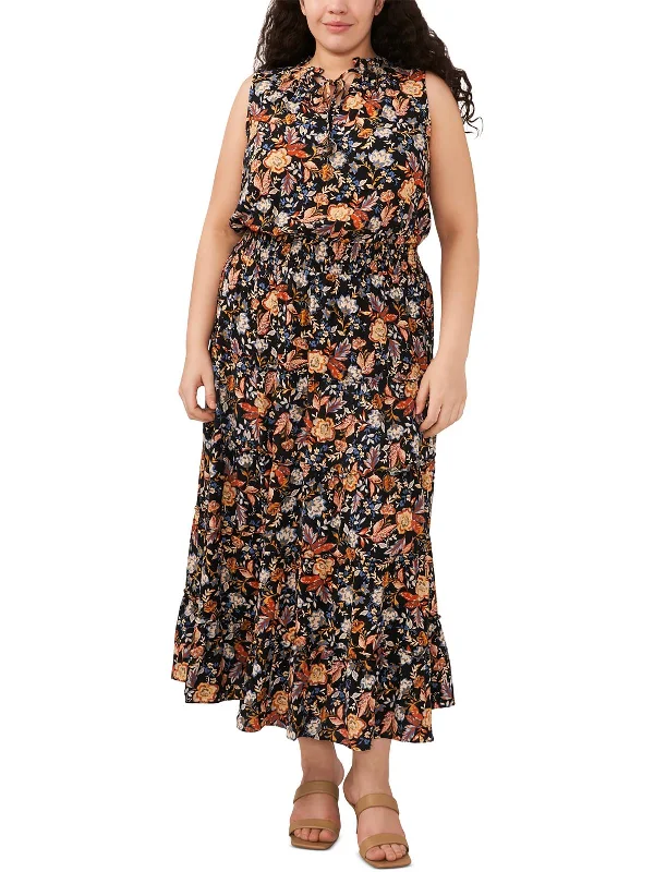 Maxi dress with faux wrap-Plus Womens Floral Print Rayon Maxi Dress