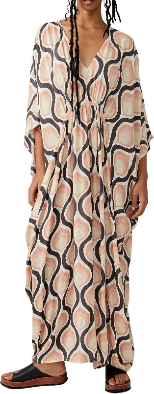 Tie-dye maxi dress-Groovy Baby Maxi Kaftan In Pink Sand