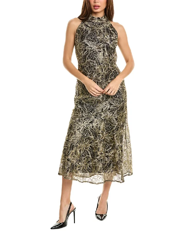 High-low maxi dress-Sam Edelman Platinum Leafy Embroidery Maxi Dress