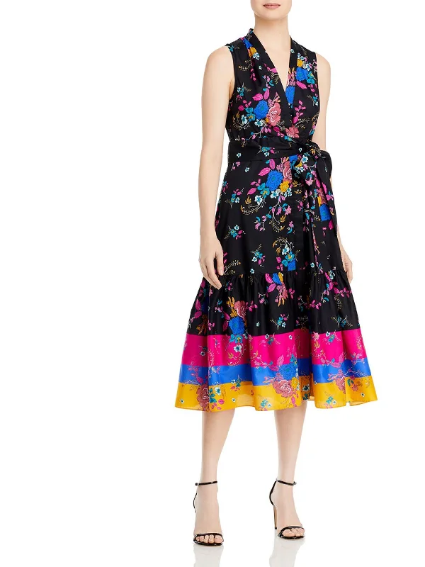 Velvet midi dress-Womens Floral Long Midi Dress