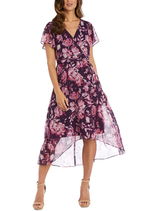 Cap sleeve maxi dress-Plus Womens Floral Long Wrap Dress