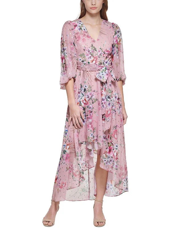 Wrap maxi dress-Womens Metallic Floral Maxi Dress