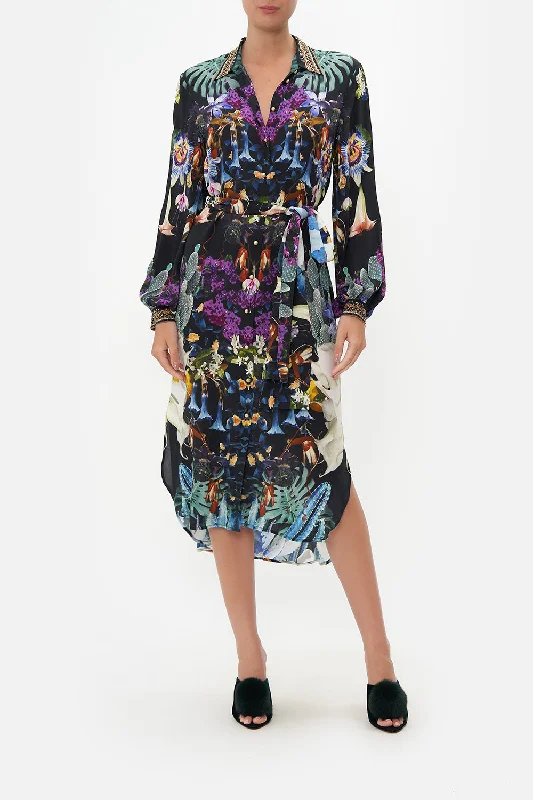 Flared skirt midi dress-HIGH LOW MIDI SHIRT DRESS HYPNOTISE ME