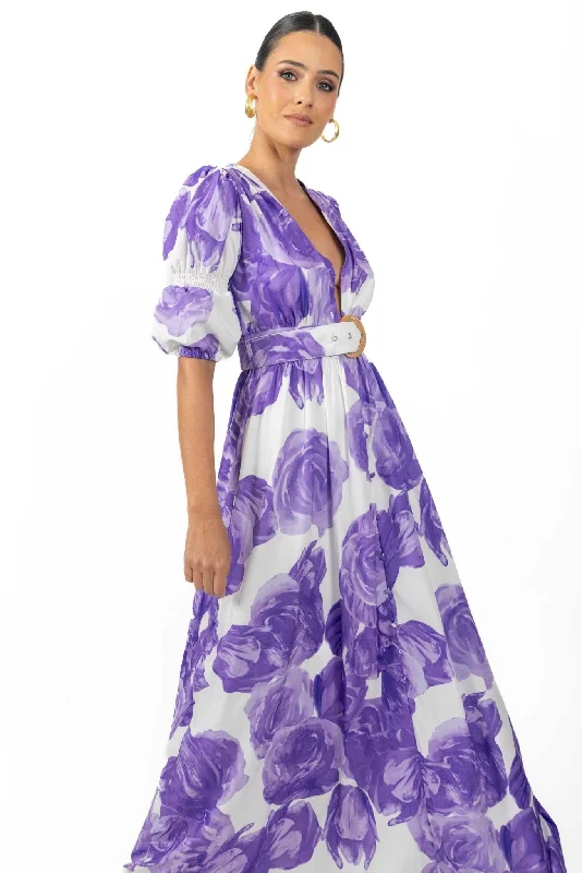 Spaghetti strap maxi dress-Verona Maxi Women's Floral Dress Lilac