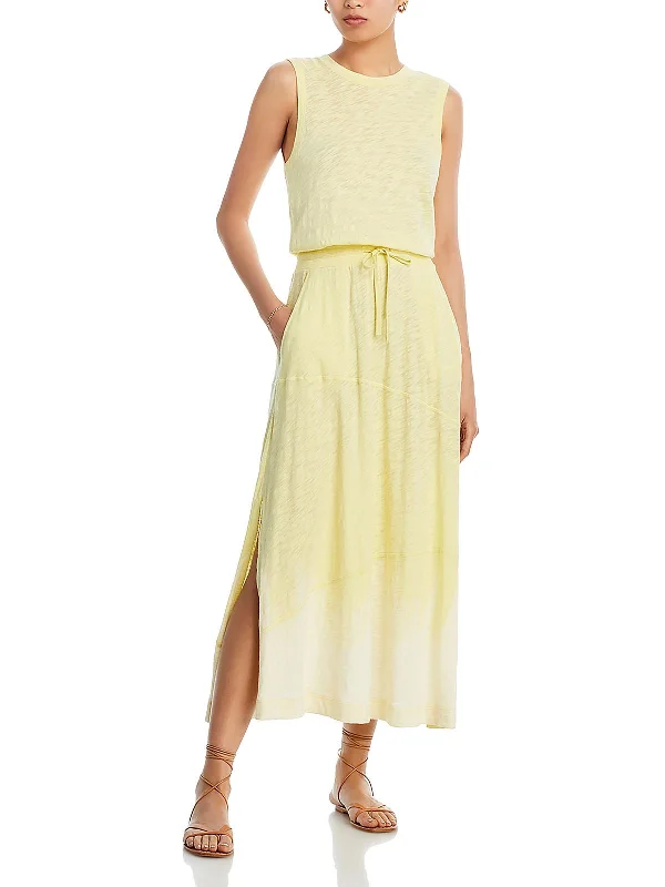 Maxi dress with high-low hem-Womens Cotton Tiered Maxi Dress