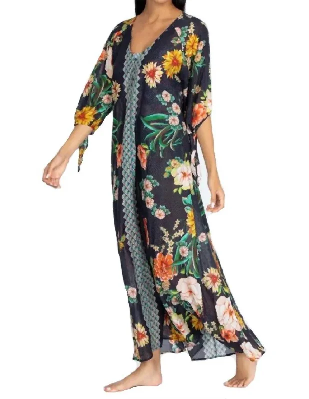 Long sleeve maxi dress-Floral Broder Long Dress in Multi