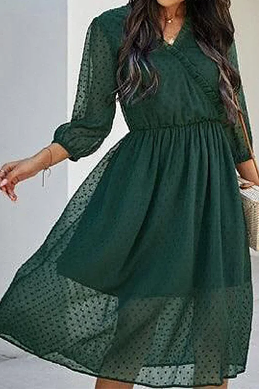 Maxi dress with puff sleeves-V NECK MAXI DRESS