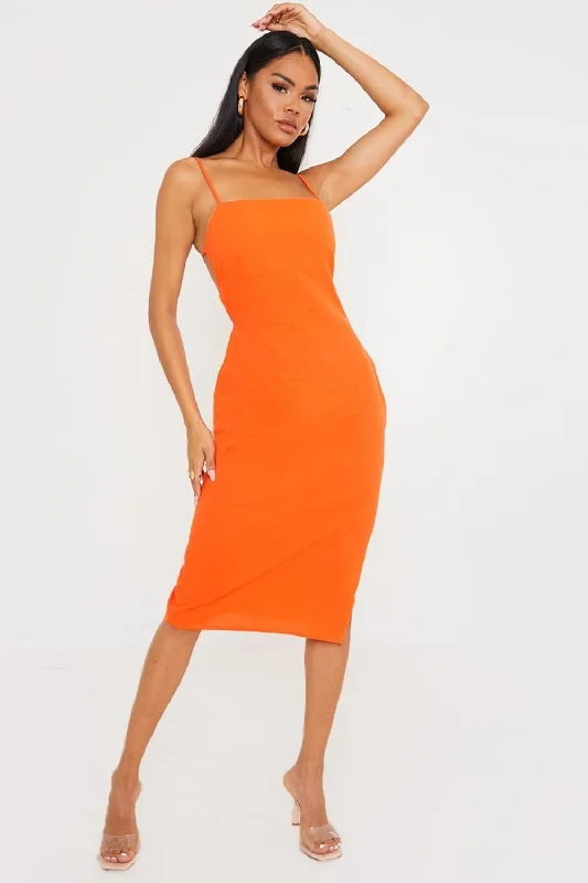 Sequin maxi dress-Orange Square Neck Split Side Maxi Dress