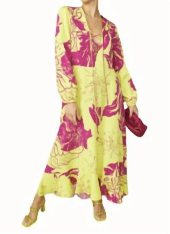 Bardot maxi dress-Sienna Floral Maxi Dress In Yellow/magenta