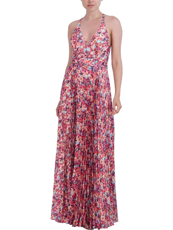 Off-shoulder maxi dress-Womens Chiffon Floral Maxi Dress