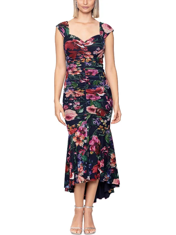 Maxi dress with tulip skirt-Womens Floral Print Polyester Maxi Dress