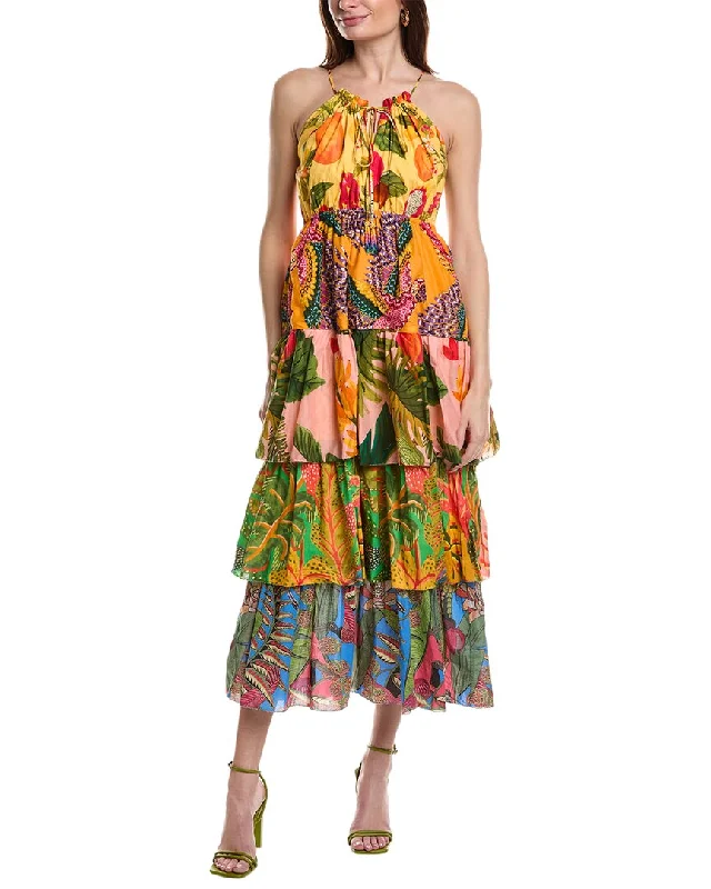 Maxi dress with keyhole neckline-FARM Rio Colorful Mixed Prints Tiered Maxi Dress