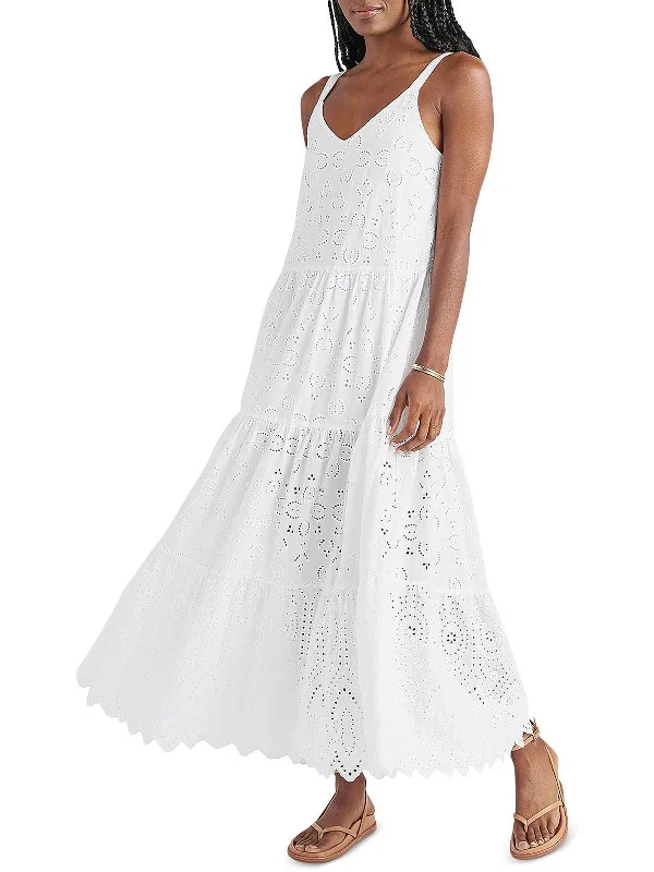 Elegant formal maxi dress-Wynona Womens Cotton Eyelet Maxi Dress