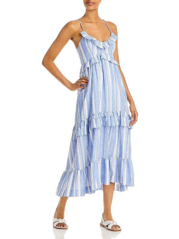 Casual beach maxi dress-Addy Womens Chambray Maxi Sundress