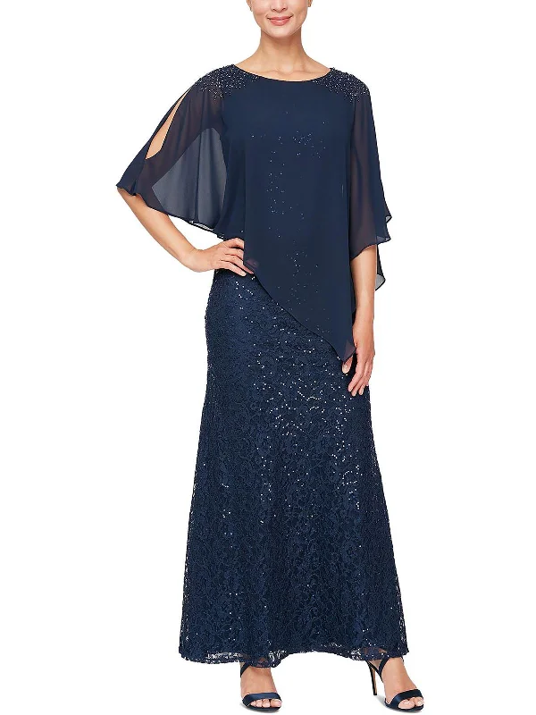 Maxi dress with tiered layers-Womens Chiffon-Overlay Maxi Evening Dress