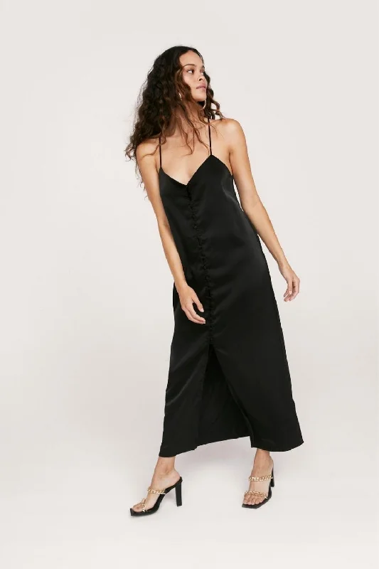 Casual summer maxi dress-Satin cami button down maxi dress