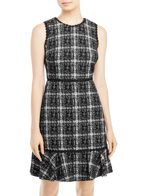 Quilted midi dress-Womens Window Pane Midi Sheath Dress