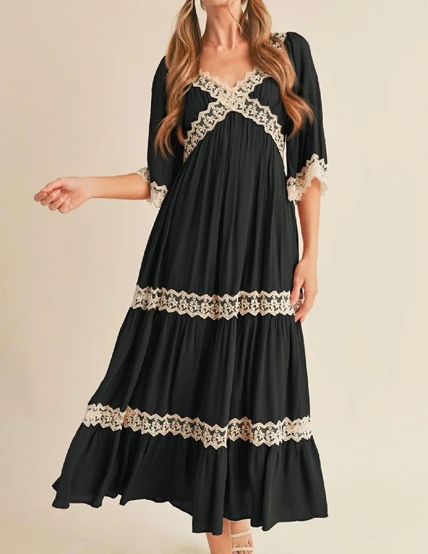 Maxi dress with wrap bodice-Eden Maxi Dress In Black