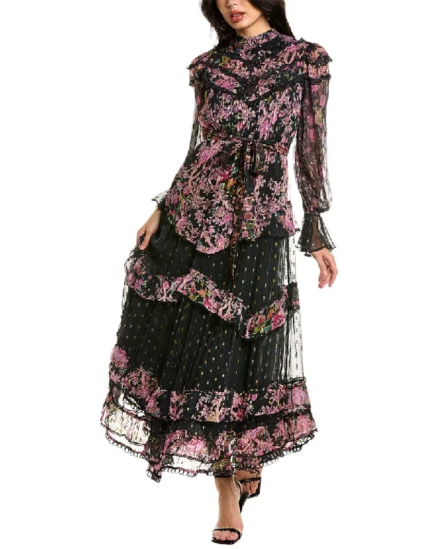 Maxi dress with bold prints-Hemant & Nandita Ruffle Trim Maxi Dress