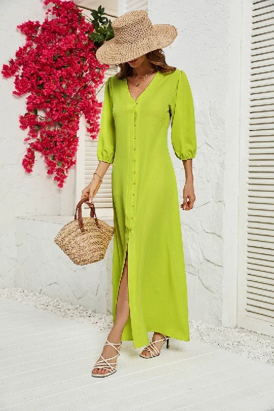 Maxi dress with statement sleeves-WOMEN 3/4 SLEEVE COZY MAXI SHIRTS DRESS