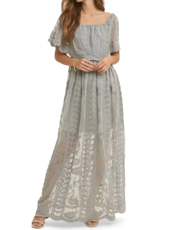 Chic maxi dress for events-Anne Lace Overlay Maxi Dress In Cloud