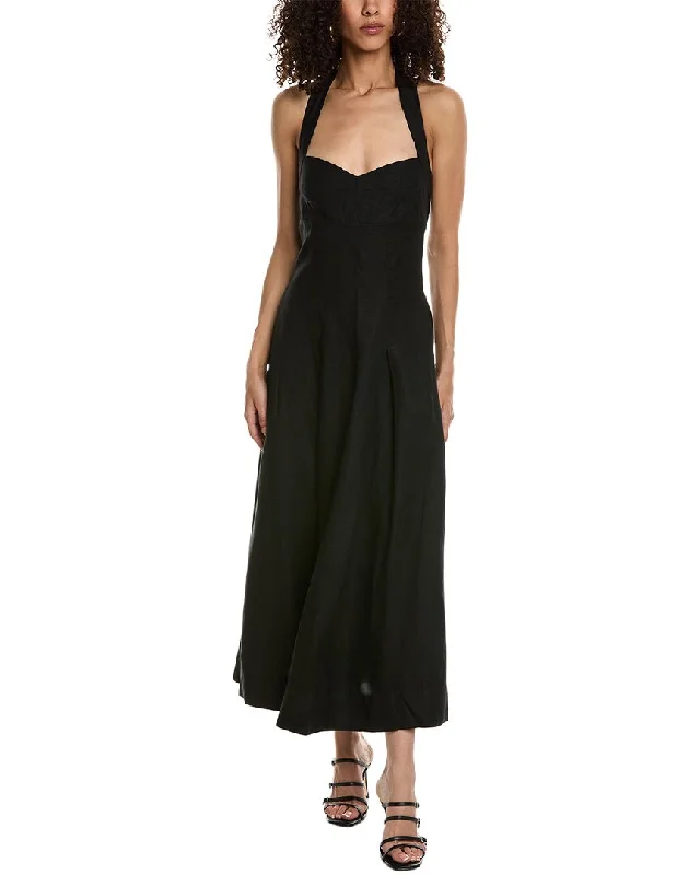 Bohemian style maxi dress-Nicholas Lulu Halter Linen-Blend Maxi Dress