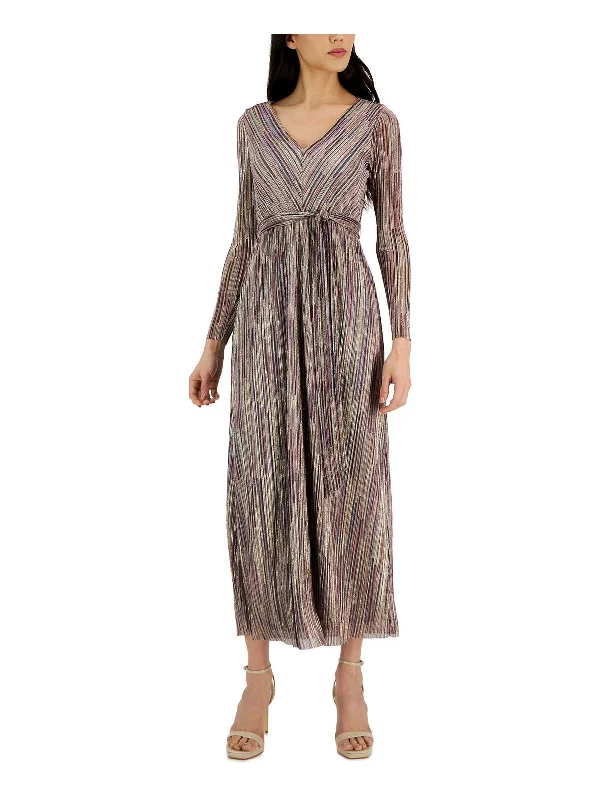 Maxi dress with wrap bodice-Womens Metallic Long Maxi Dress