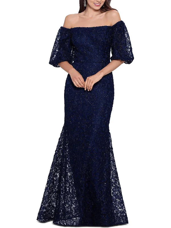 Long sleeve maxi dress-Womens Lace Maxi Evening Dress