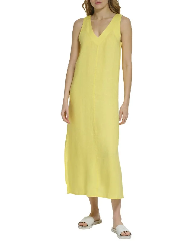 Maxi dress with ruching-DKNY V-Neck Linen Maxi Dress