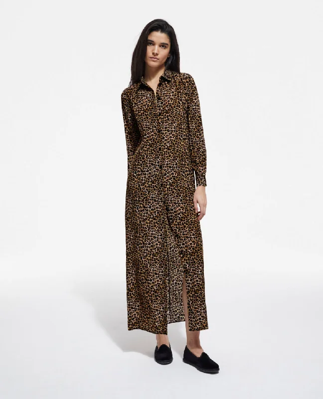 Animal print maxi dress-Long Print Silk Dress