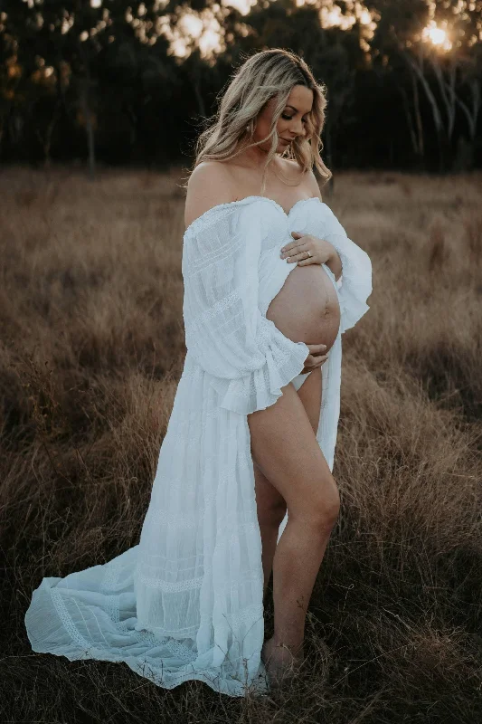 Bohemian style maxi dress-White Lotus Tulle Maxi Dress