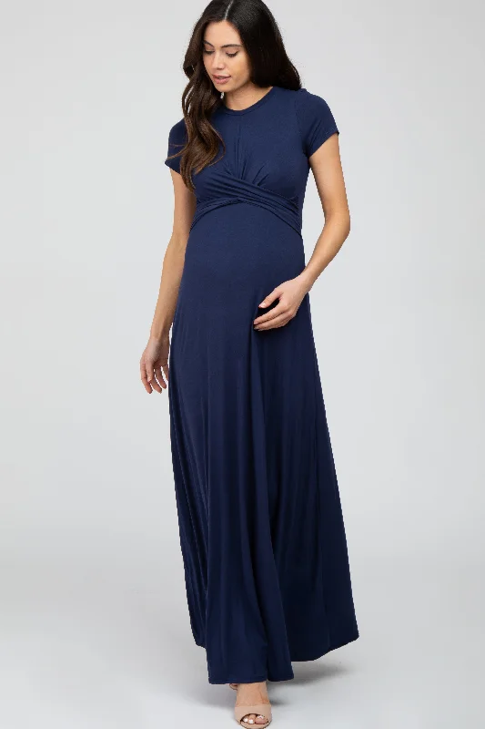 Floral print maxi dress-Navy Twist Front Maternity Maxi Dress