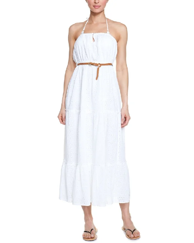 Maxi dress with statement sleeves-Melissa Odabash Fru White Strapless Eyelet Maxi Dress