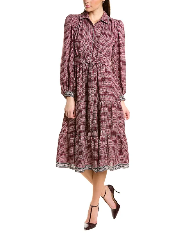 Ruched midi dress-Max Studio Tiered Midi Shirtdress