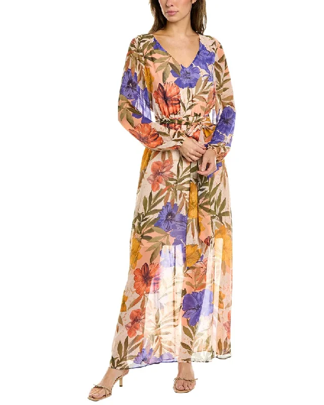 Floral maxi dress with smocking-Anne Klein Chiffon Maxi Dress