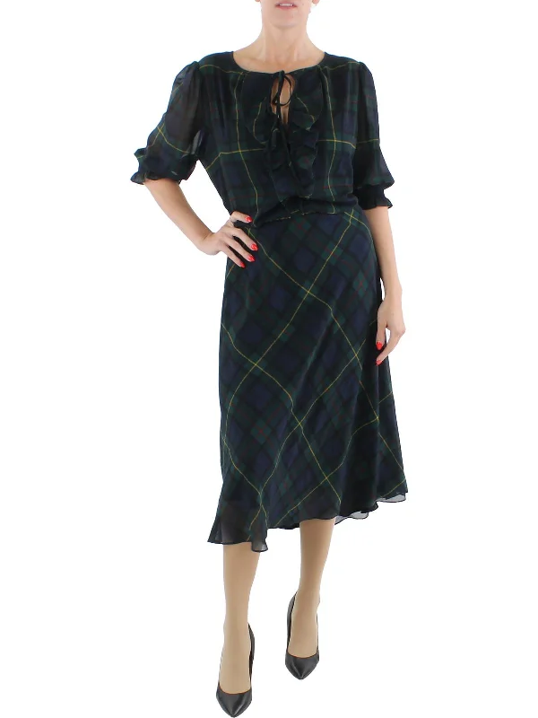 Maxi dress with flared skirt-Womens Plaid Long Maxi Dress