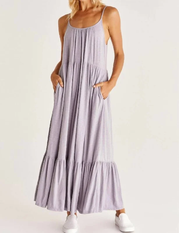 Maxi dress with a slit-Lido Slub Tiered Maxi Dress in Lavender Ash