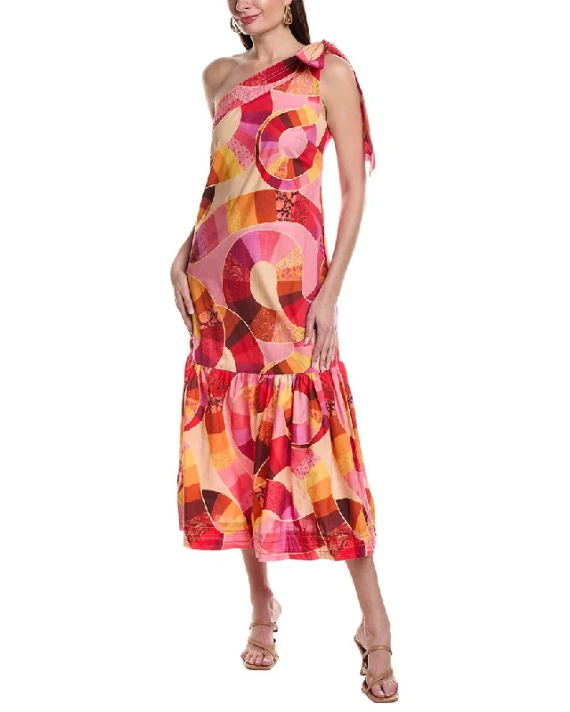 Maxi dress with pleated skirt-FARM Rio Patch Twirl One Shoulder Maxi Dress