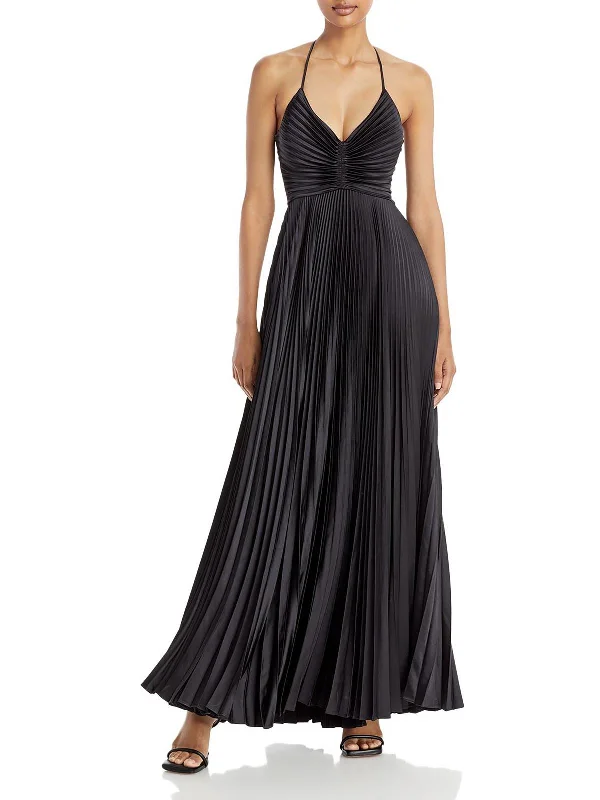 Maxi dress with braided straps-Womens Pleated Open-back Maxi Dress