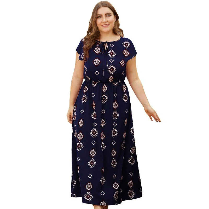 Maxi dress with cowl neck-Printed Short-Sleeve Maxi Dress