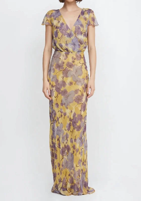 Maxi dress with trumpet hem-Bernadette Wrap Maxi Dress In Golden Violet