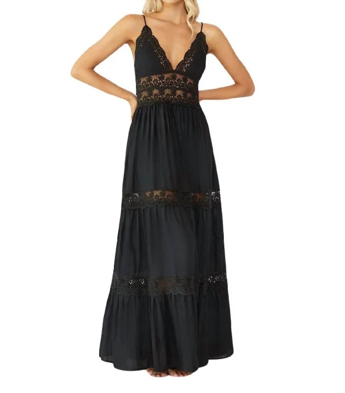 Casual cotton maxi dress-Shea Long Maxi Dress In Midnight